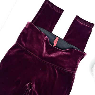 Spanx Velvet Leggings Small Burgundy High Waisted Slimming Shiny Soft Pants 28”